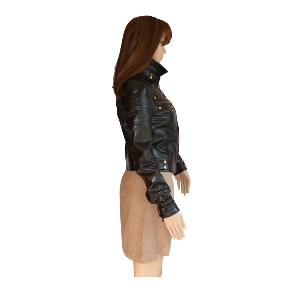 ROCK & REPUBLIC VICTORIA BECKHAM RARE Brown Leather Biker Moto Jacket - Picture 9 of 15